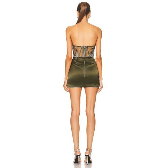 Retrofete Ludlow Dress in Army Green Large New Womens Crystal Mini Cocktail - Picture 2 of 12